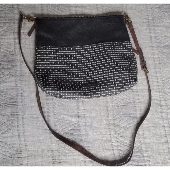 Fossil Fiona Crossbody Bag – Black/White Pattern & Leather Trim - Picture 1 of 8